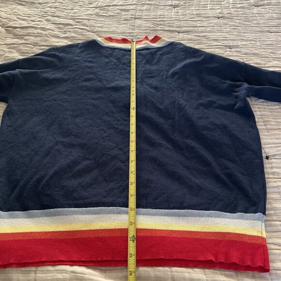 Central Park West Deep V Neck Rainbow Trim Sweater sz L Preppy Academia 90s Y2k - Picture 7 of 8